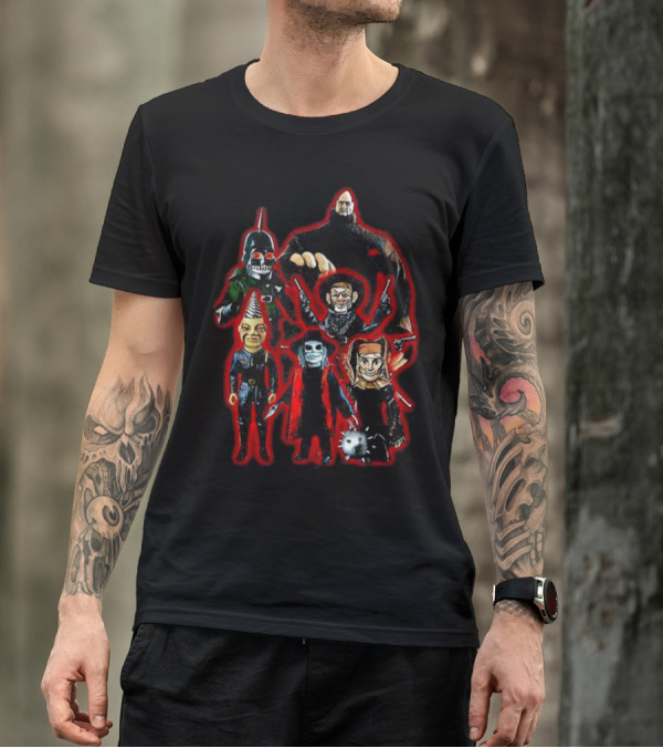 Puppet Master Horror Movie Characters 80s Blade Pin Head Torch Jester Drill T-Shirt
