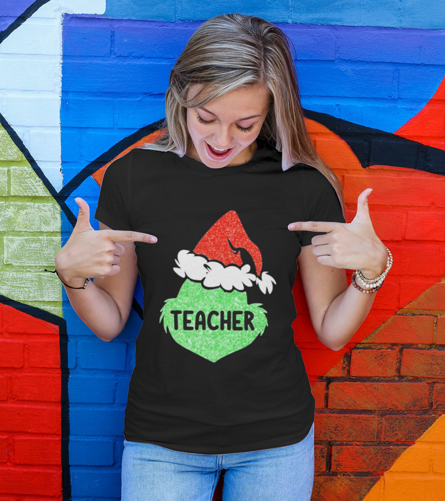 Santa Grinch Hat Teacher Christmas Holiday T-Shirt