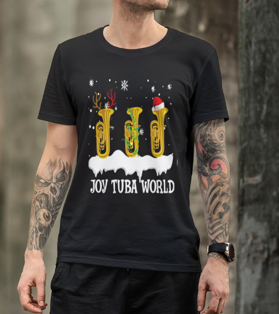 Joy Tuba World Christmas Snow Tubas Santa Hat Reindeer T-Shirt