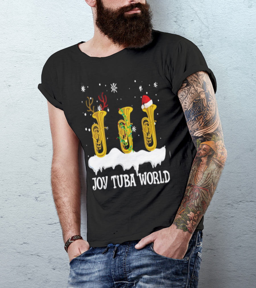 Joy Tuba World Christmas Snow Tubas Santa Hat Reindeer T-Shirt