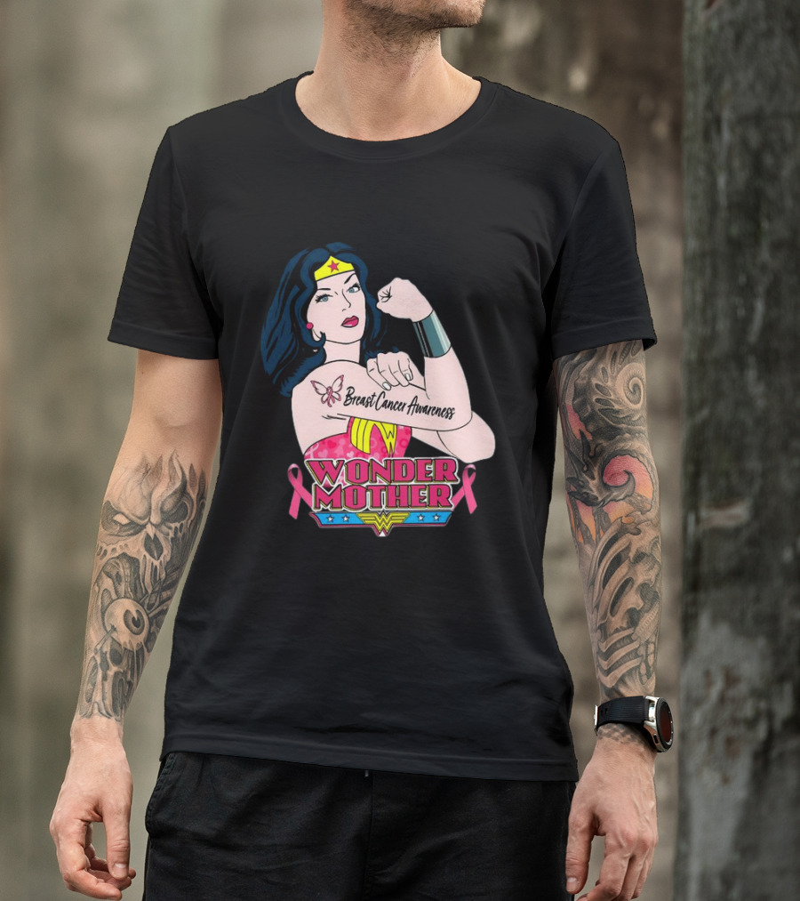 Wonder Woman Breast Cancer Awareness Wonder Mother Pink T-Shirt