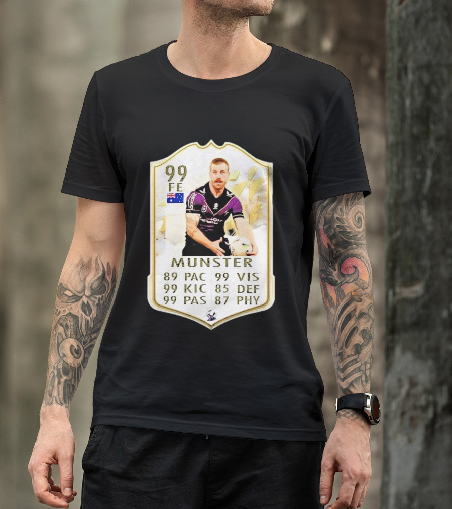 Melbourne Storm Cameron Munster Sports Card PAC VIS KIC DEF PAS PHY T-Shirt