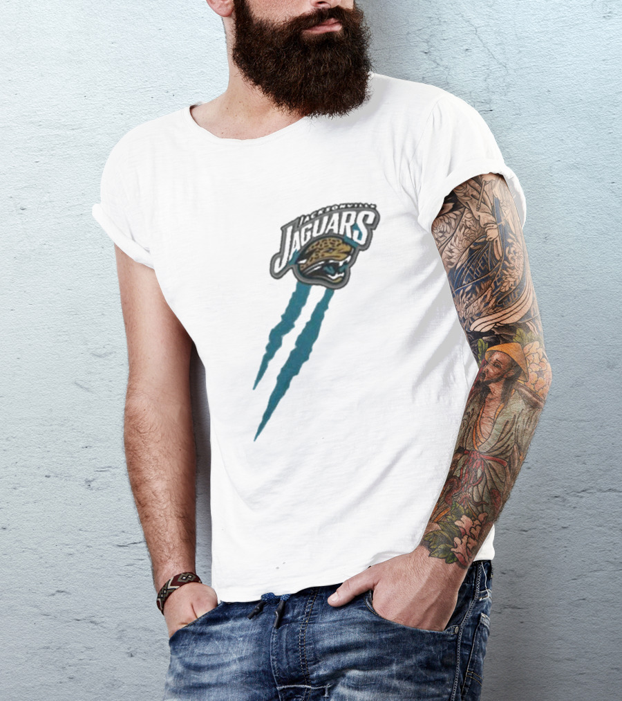 Jacksonville Jaguars Retro Jaguar Head With Bold Blue Scratch Marks T-Shirt