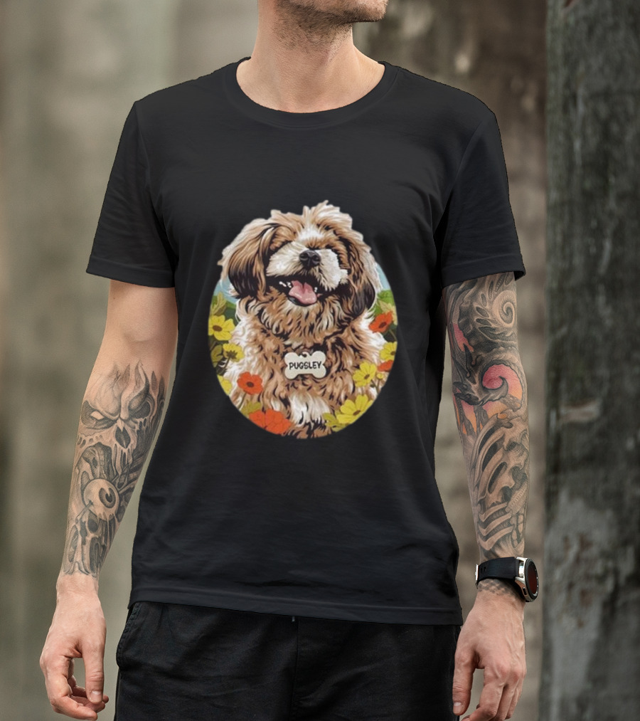 Pugsley Dog Floral Nordacious T-Shirt