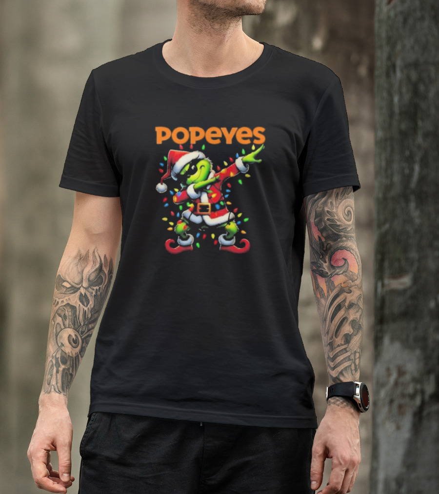 Popeyes Santa Grinch Dabbing Christmas Lights T-Shirt