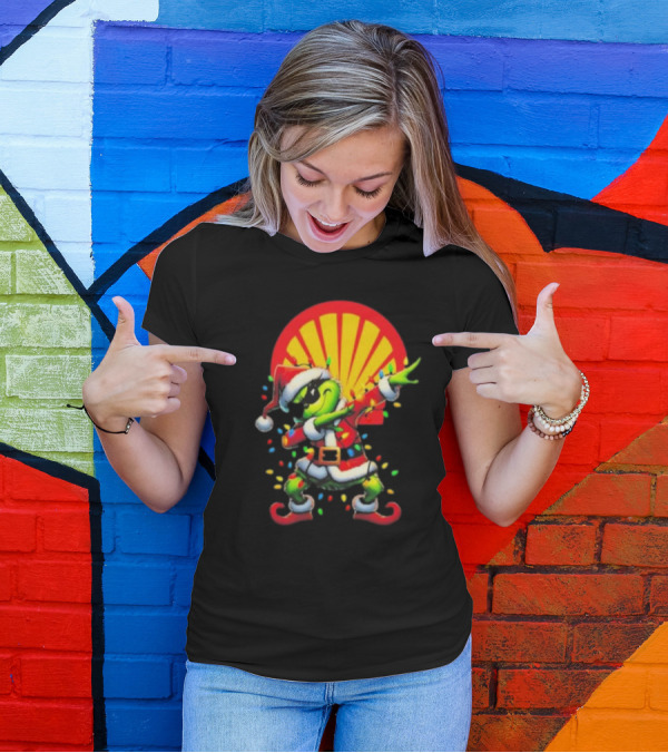 Santa Grinch Dabbing Shell Christmas Lights T-Shirt