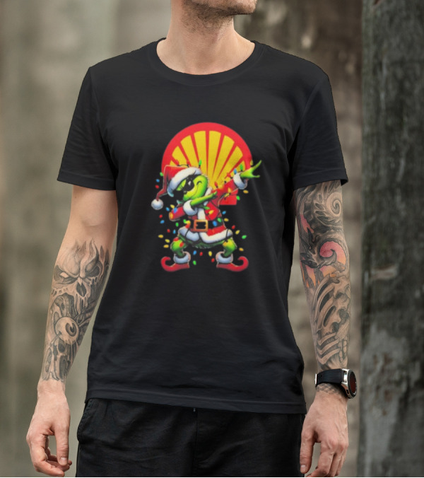 Santa Grinch Dabbing Shell Christmas Lights T-Shirt