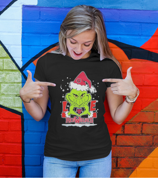 Grinch Love Arkansas State Red Wolves Christmas Football T-Shirt