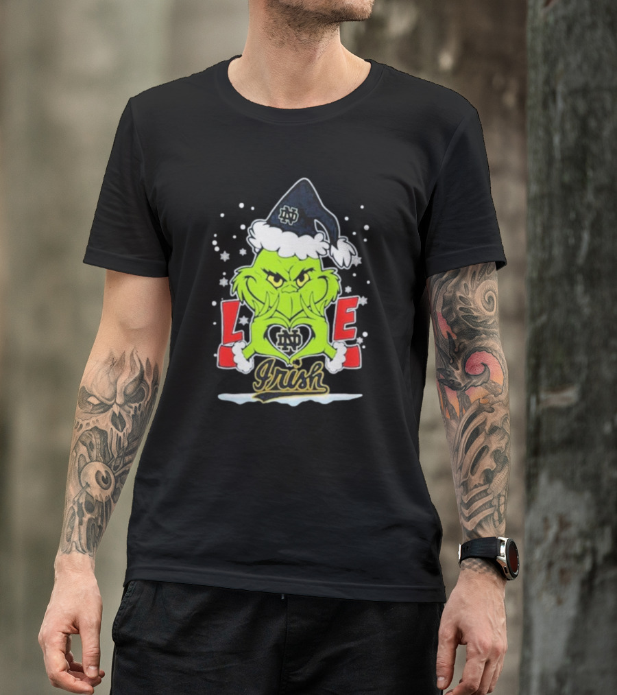 The Grinch Love Irish Notre Dame Fighting Football Christmas T-Shirt