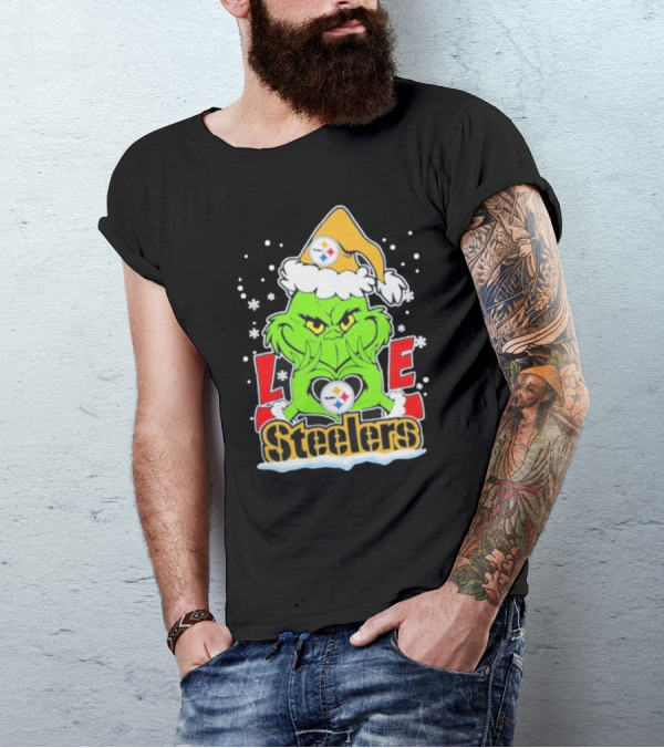 The Grinch Love Steelers Football Christmas T-Shirt
