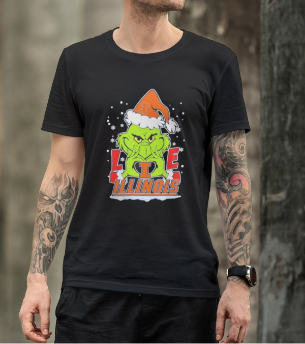 The Grinch Love Illinois Football Christmas T-Shirt