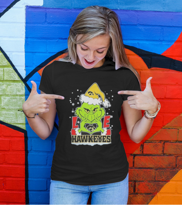 Grinch Love Hawkeyes Christmas Iowa Hawkeyes Football T-Shirt