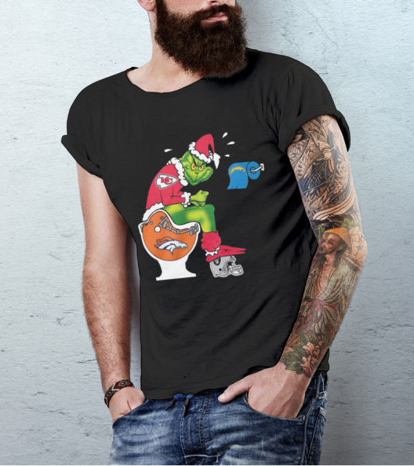 The Grinch On Toilet Kansas City Chiefs, Denver Broncos, Oakland Raiders, Chargers Christmas T-Shirt