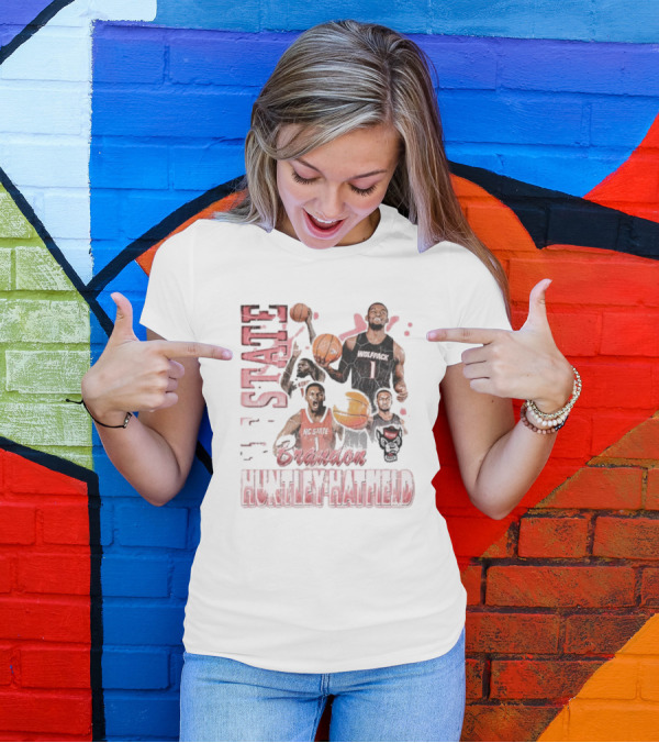Brandon Huntley-Hatfield NC State Wolfpack 90s Retro Basketball Collage T-Shirt
