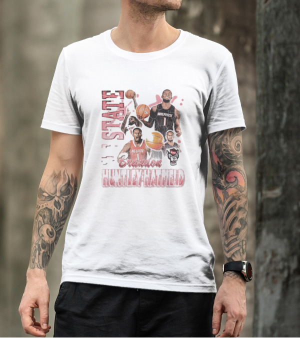 Brandon Huntley-Hatfield NC State Wolfpack 90s Retro Basketball Collage T-Shirt