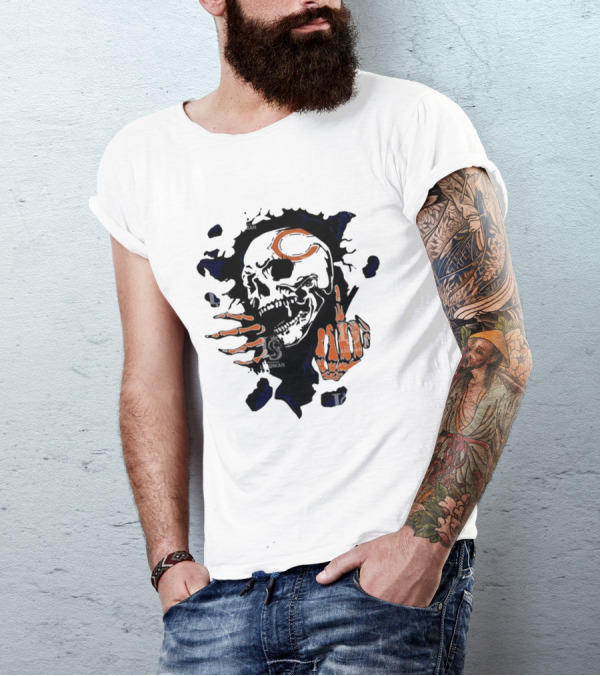 Chicago Bears Skull Middle Finger Logo T-Shirt