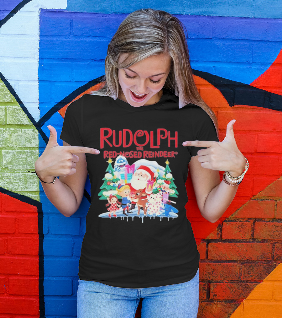 Rudolph The Red-Nosed Reindeer Christmas Santa And Friends Scene T-Shirt