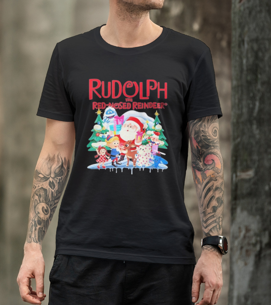 Rudolph The Red-Nosed Reindeer Christmas Santa And Friends Scene T-Shirt