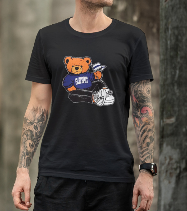 Flatspot Bear In Blue Sweatshirt With Flag Sitting Down T-Shirt