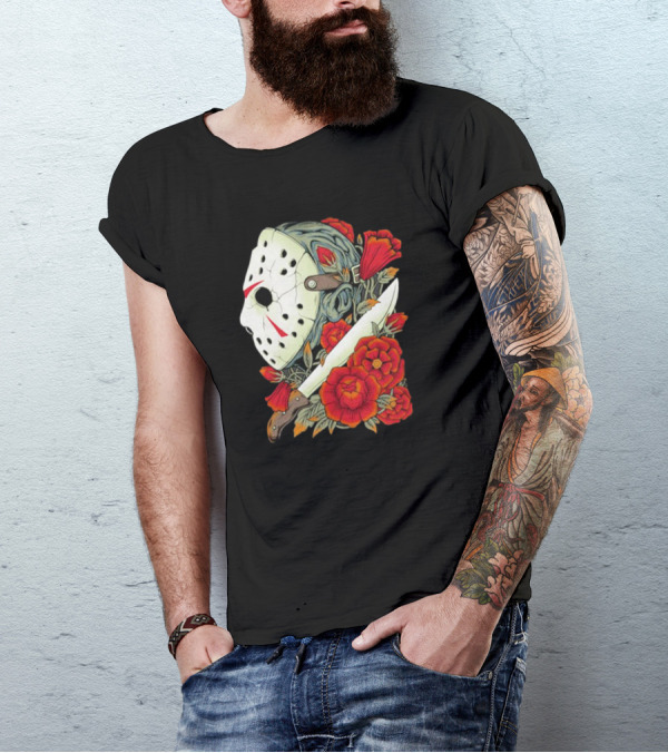Crystal Lake Counselor Camp Mask Floral Knife T-Shirt