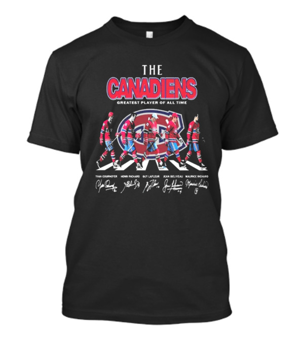 The Canadiens Greatest Player Of All Time Yvan Cournoyer Henri Richard Guy Lafleur Jean Beliveau Maurice Richard Signatures T-Shirt