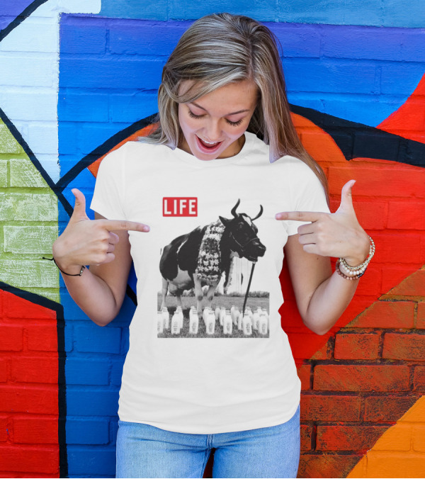 Life Magazine Cow With Milk Bottles And Floral Garland T-Shirt
