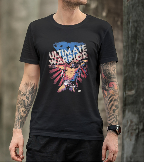 ULTIMATE WARRIOR American Flag Stars Stripes Wrestler T-Shirt