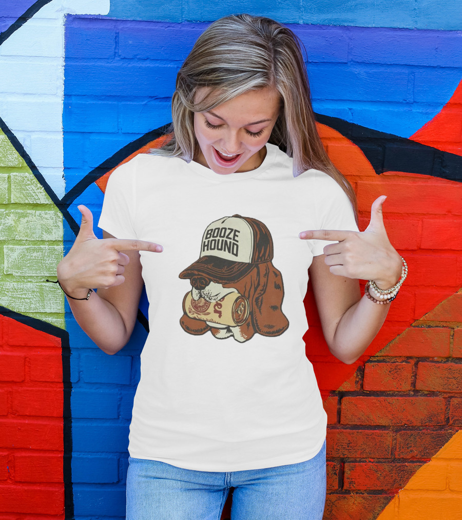 United State Of Indiana Booze Hound Dog With Hat And Beer Can T-Shirt
