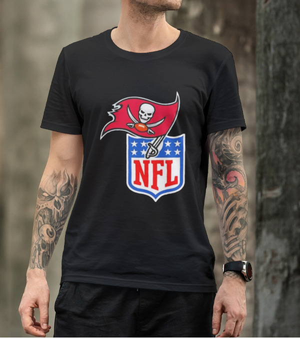 Tampa Bay Buccaneers NFL Collaboration Logo With Pirate Flag And Shield T-Shirt