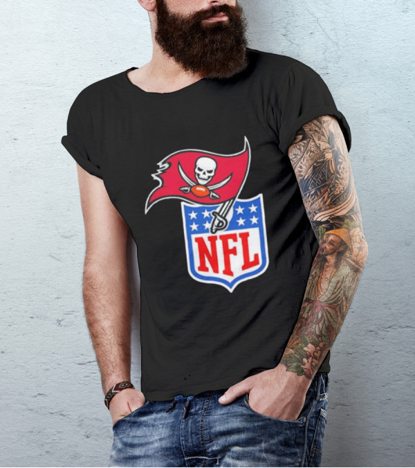 Tampa Bay Buccaneers NFL Collaboration Logo With Pirate Flag And Shield T-Shirt