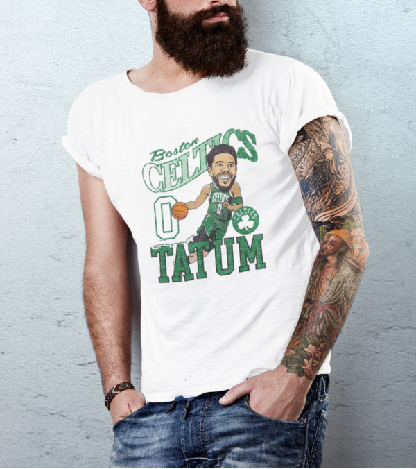 Boston Celtics Jayson Tatum Caricature Player New Era Green Basketball 0 Celtics Shamrock T-Shirt