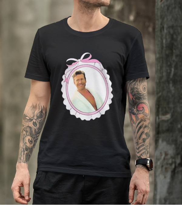 Cherrydaze Glen Powell Pink Ribbon Scalloped Frame T-Shirt