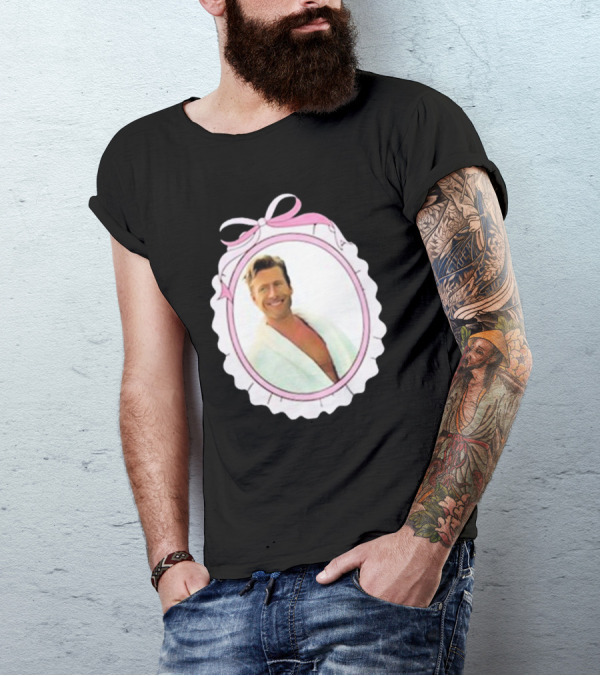 Cherrydaze Glen Powell Pink Ribbon Scalloped Frame T-Shirt
