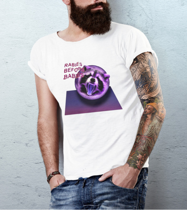 Rabies Before Babies Raccoon Spherical Illusion T-Shirt