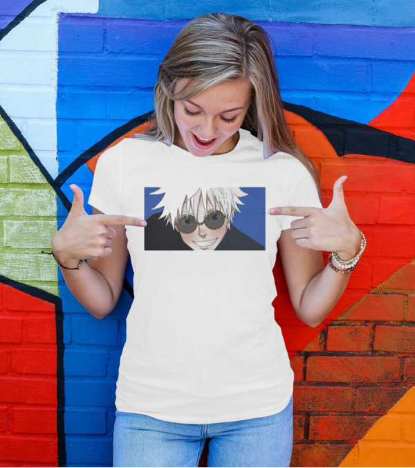 Young Gojo Anime Manga Character Blue Background T-Shirt