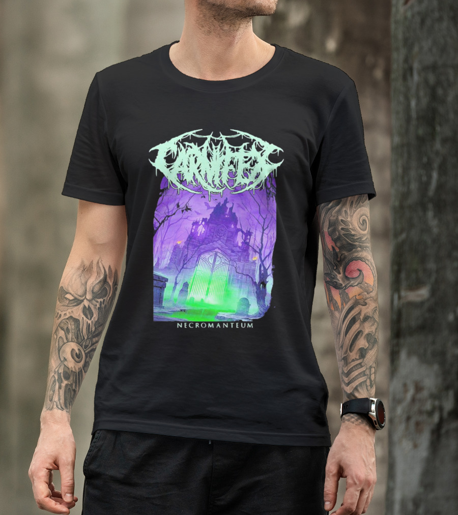 Carnifex Necromanteum Haunted Gothic Castle With Glowing Green And Purple Portal T-Shirt