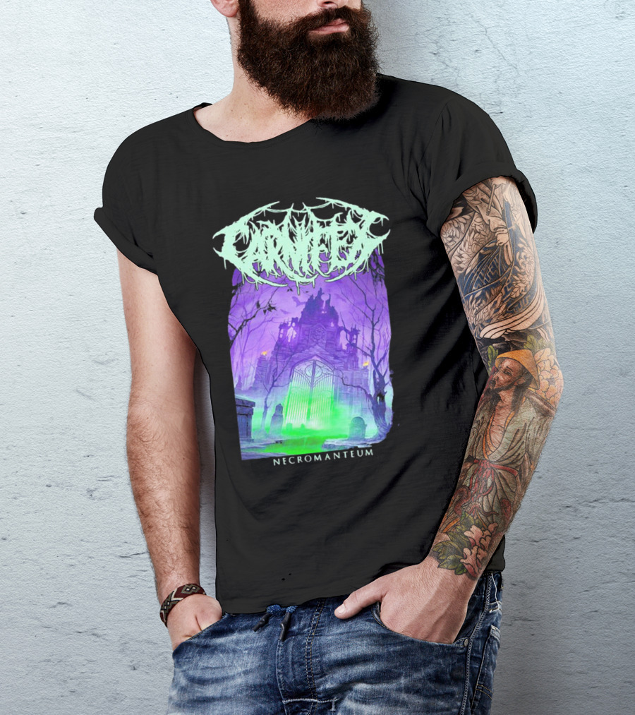 Carnifex Necromanteum Haunted Gothic Castle With Glowing Green And Purple Portal T-Shirt