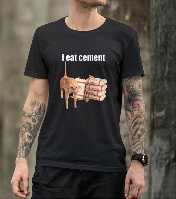 I Eat Cement Cat With Cement Sack Stack T-Shirt