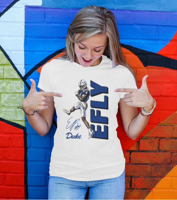 Eli Pancol #4 Duke Blue Devils EFLY Football Signature T-Shirt