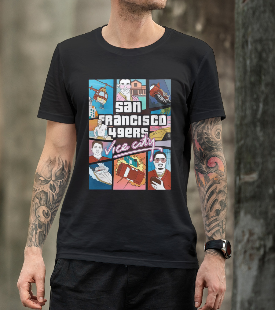 San Francisco 49ers Vice City Helicopter Car Yacht Football T-Shirt