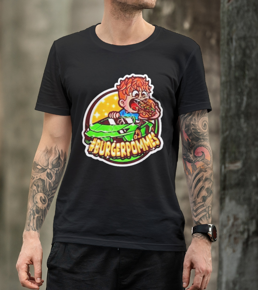Lukas Eating Burger In Green Car #Burgerpommes T-Shirt