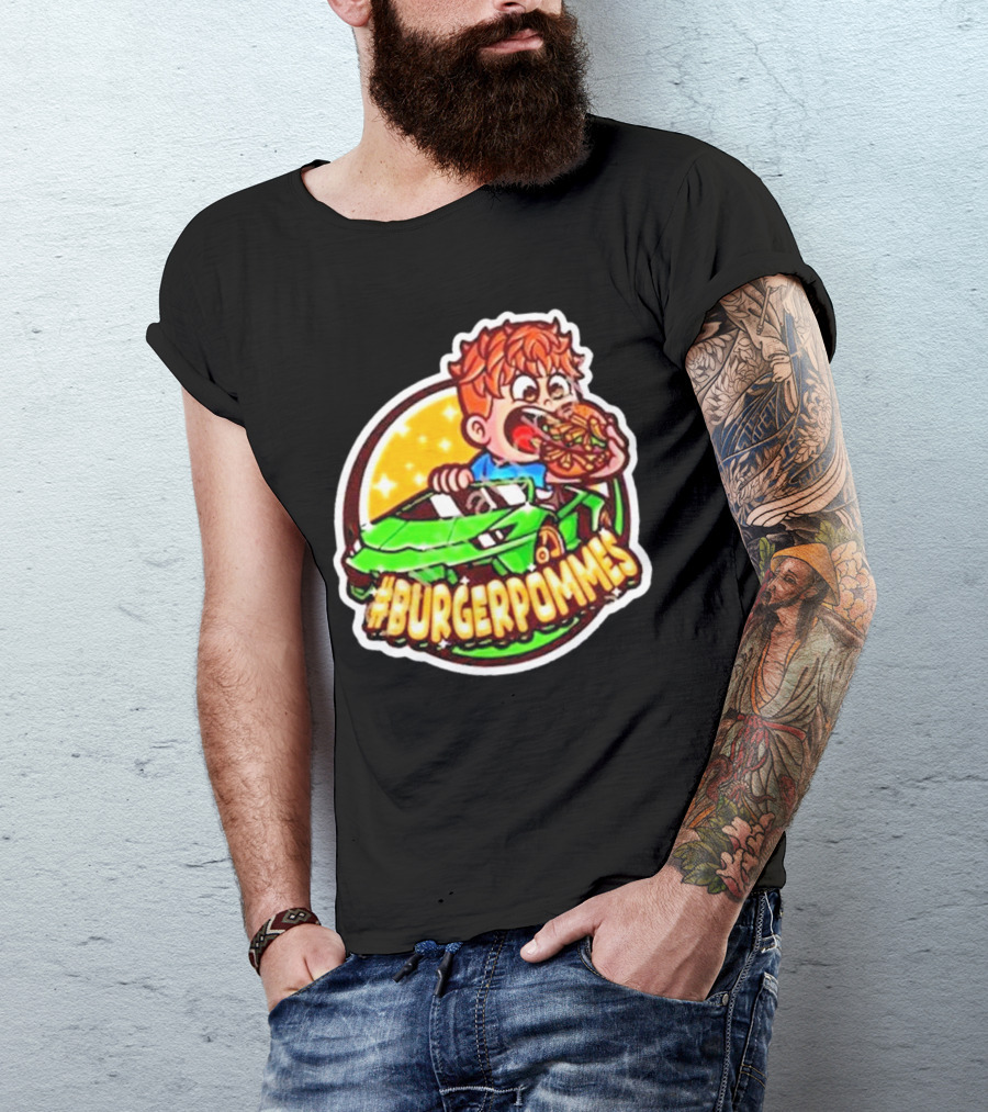 Lukas Eating Burger In Green Car #Burgerpommes T-Shirt
