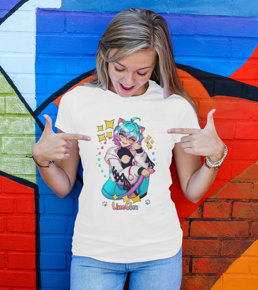 LineChu Glimmer Anime Character With Cat Ears And Colorful Pastel Aesthetic T-Shirt
