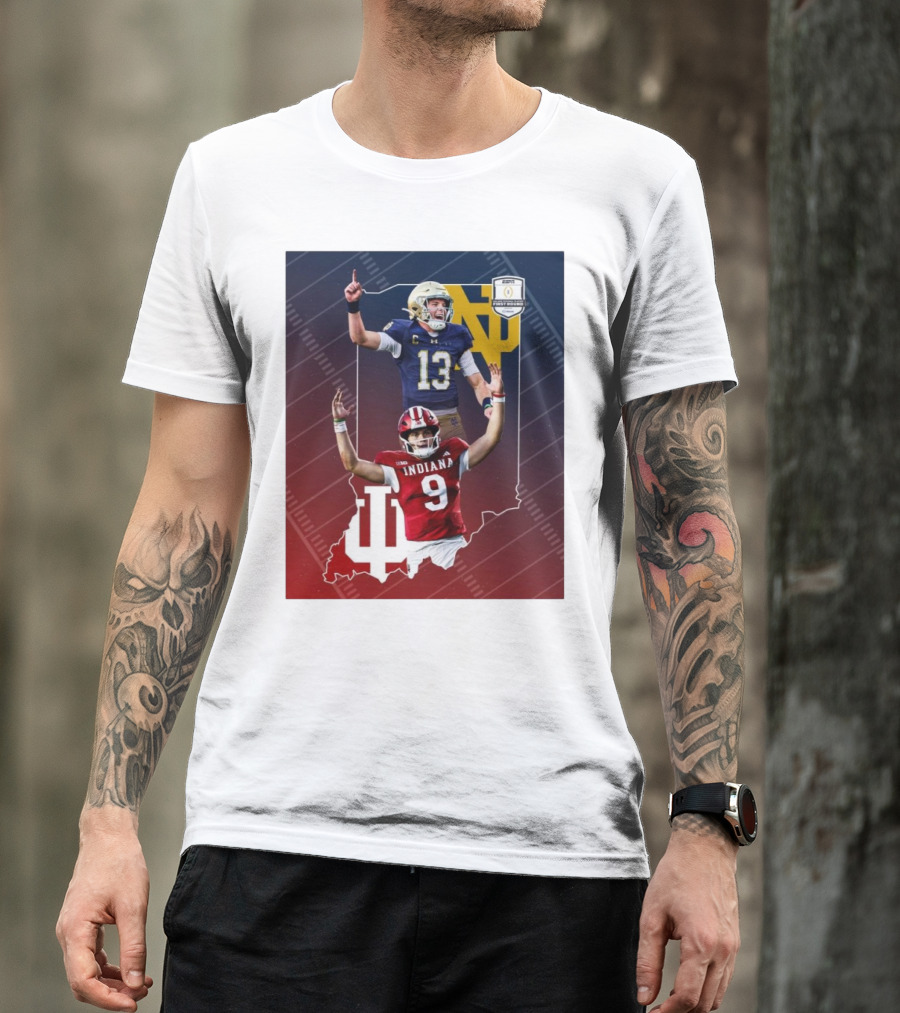 Indiana Hoosiers Versus Notre Dame Fighting Irish 12-Team CFP Friday Matchup T-Shirt