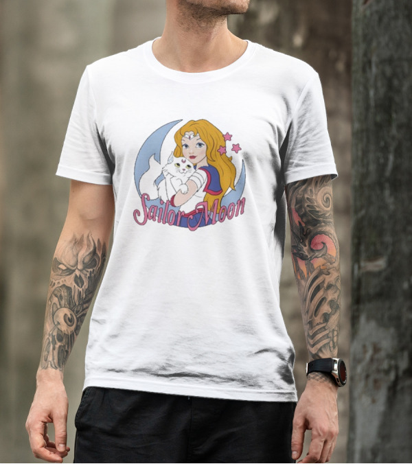 Sailor Moon Holding White Cat With Stars T-Shirt