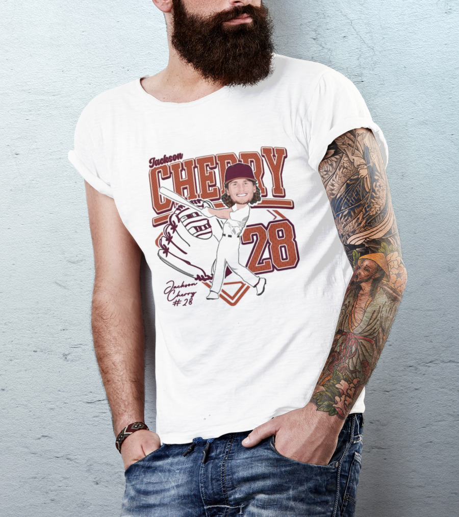 Cherry Baseball Jackson #28 Player Portrait 2025 T-Shirt