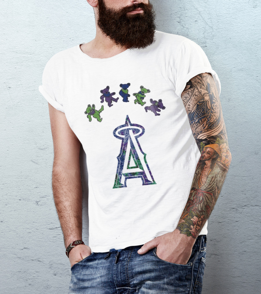 Los Angeles Angels Grateful Dead Night 2025 Dancing Bears And Halo Symbol T-Shirt