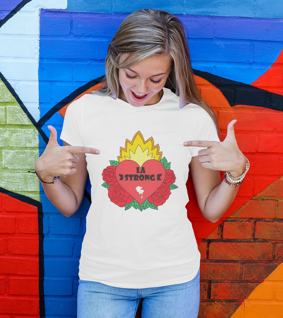 LA Strong Heart With Roses And Flames T-Shirt