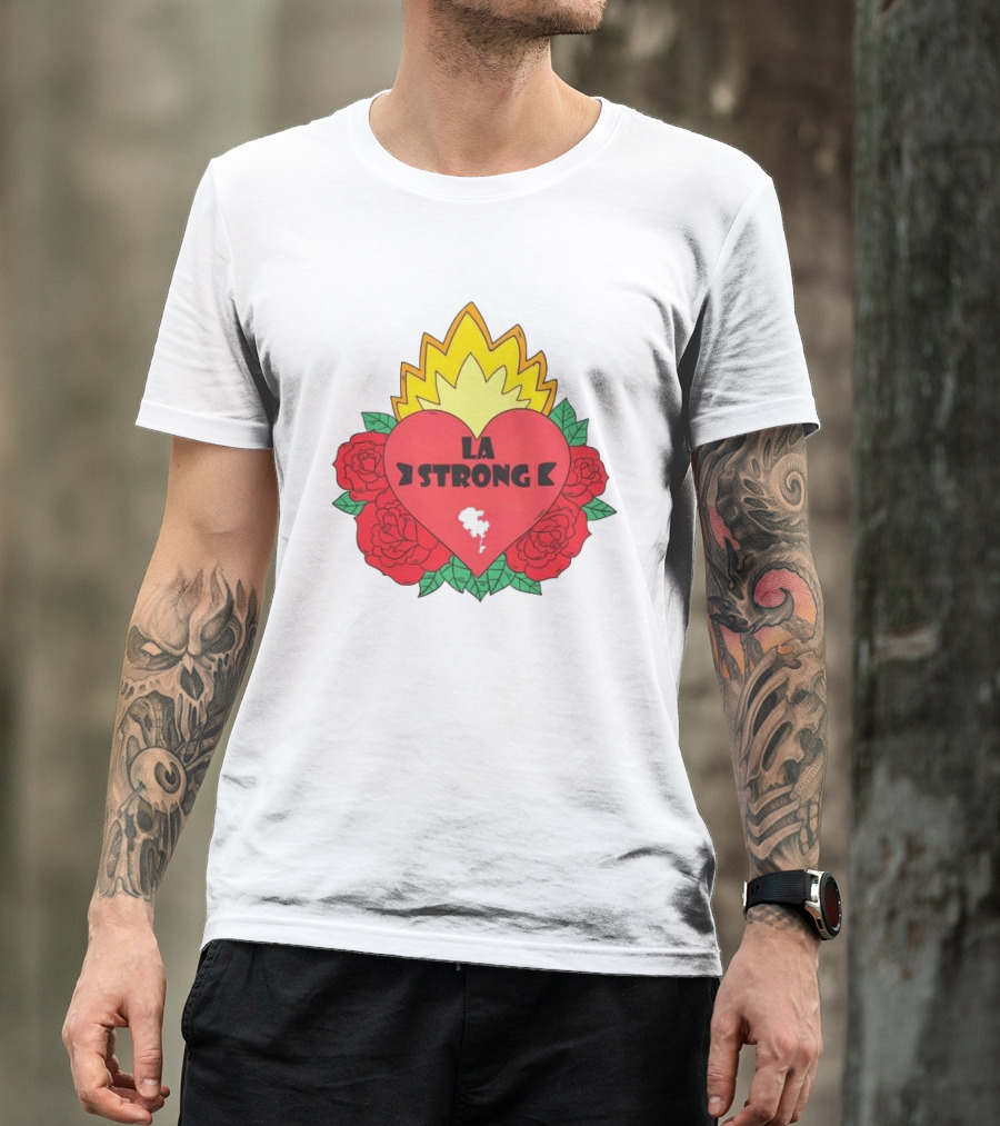LA Strong Heart With Roses And Flames T-Shirt