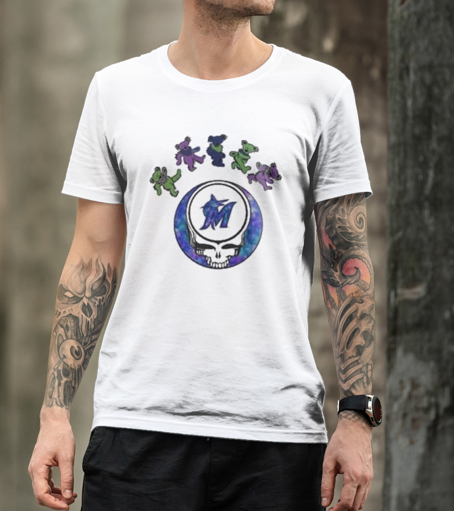 Miami Marlins Grateful Dead Night 2025 Skull Bears T-Shirt
